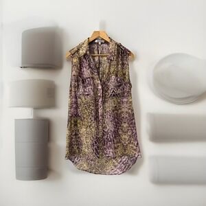 Jennifer Lopez‎ Blouse Womens Large Purple Yellow Sleeveless Keyhole